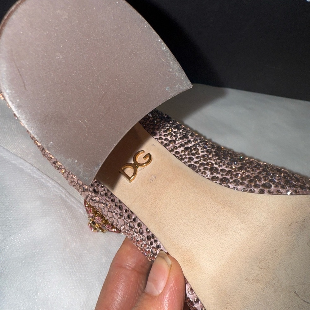 NIB Dolce Gabbana Mary Jane Rose Gold Pink Embellished Rhinestone In Box 9 39 - Picture 4 of 7